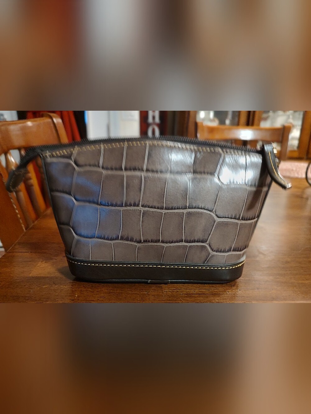 Dooney & Bourke Brown Croc-Embossed Leather Toiletry Pouch - Picture 3 of 7
